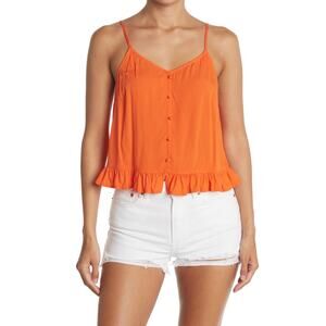 Nordstrom Orange Babydoll Camisole Top SIZE 2X Ruffle Trim Button Up Abound NEW